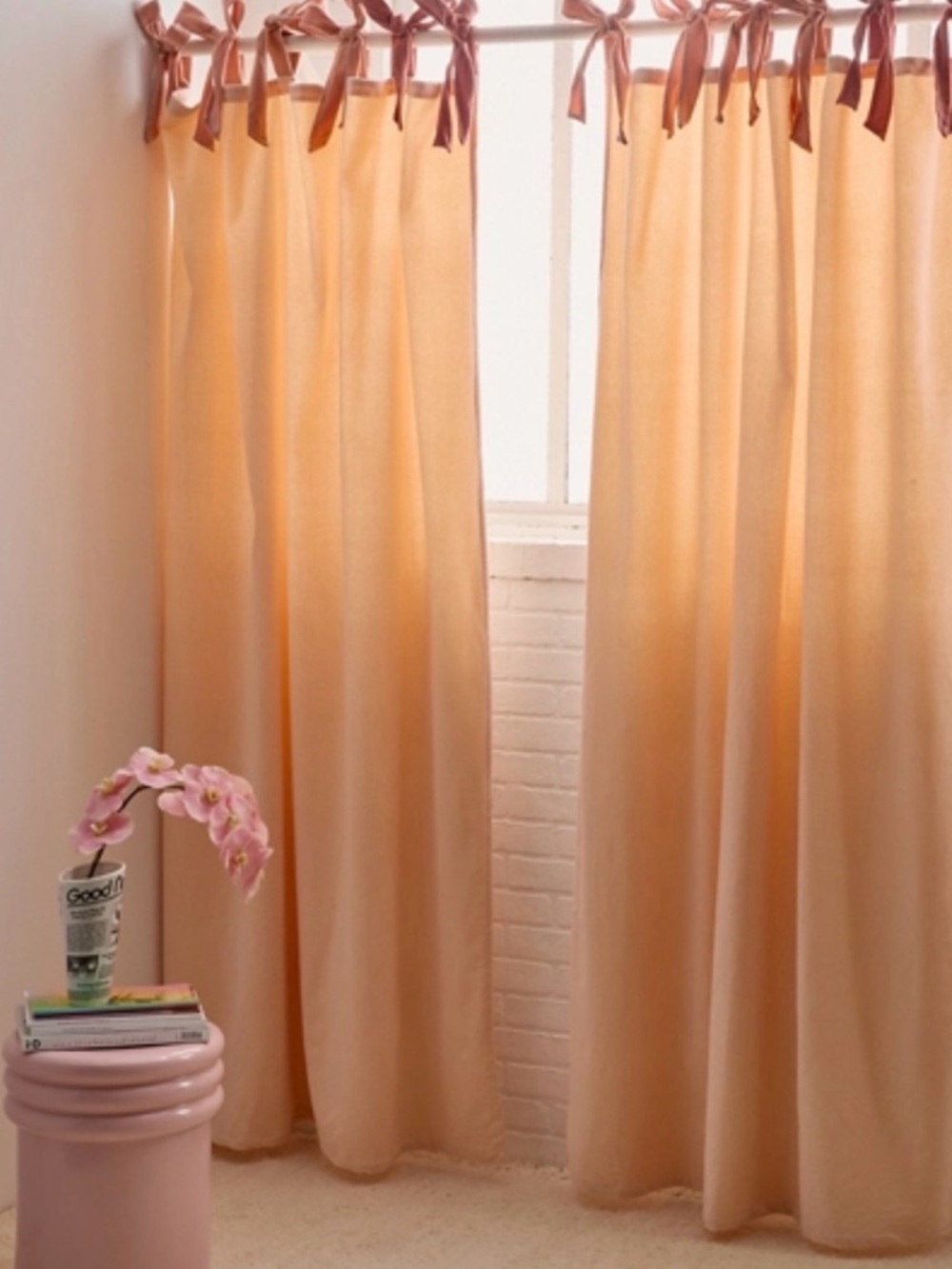 4 curtain panels. Peach Tie-Top- Brand: Urban Outfitters